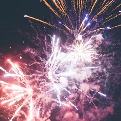 Low angle view of firework display at night