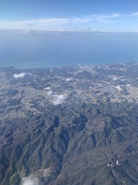 High angle view of land against sky