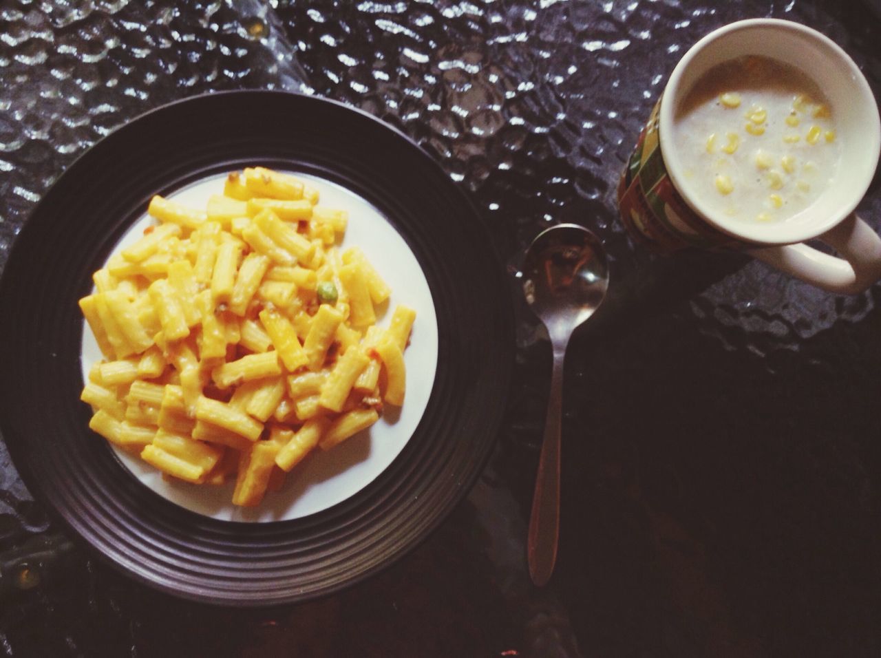 food and drink, food, indoors, freshness, ready-to-eat, table, plate, bowl, still life, healthy eating, high angle view, serving size, meal, spoon, fork, drink, close-up, indulgence, breakfast, served