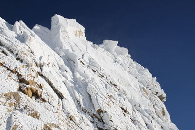 Low angle view of snow against clear sky