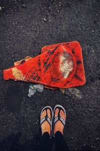 Low section of person standing on road