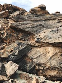 Low angle view of rock formation against sky