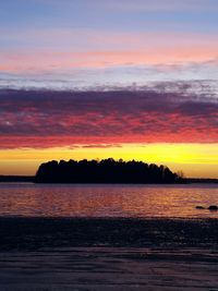 Scenic view of sea against orange sky