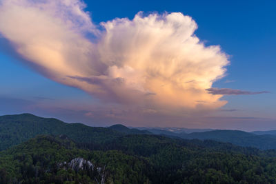 Scenic view of mountains against sky during sunset