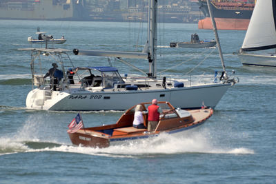 Boats sailing in sea