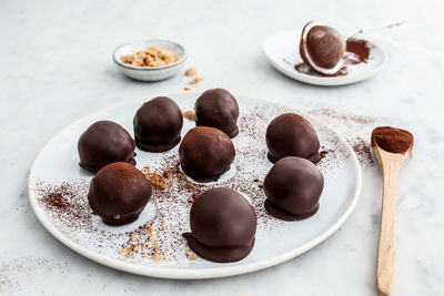 Close-up of dessert in plate on table