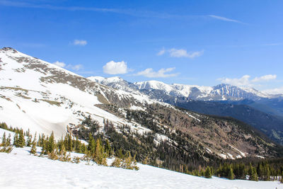 Scenic view of mountains against sky during winter