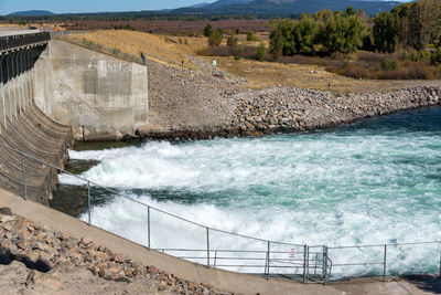 Flowing water at jackson lake dam