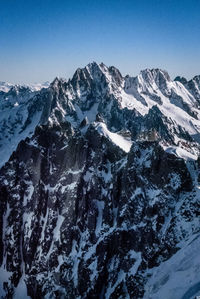 Scenic view of snowcapped mountains against clear sky