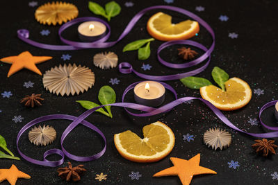 High angle view of fruits on table
