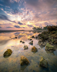 Scenic view of beach against sky during sunset