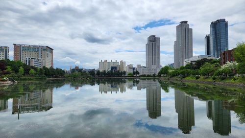 Reflection of buildings in water