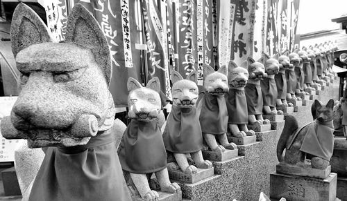 Panoramic shot of statues for sale