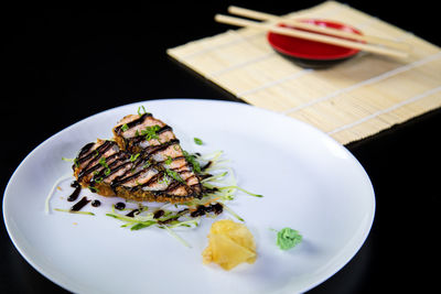 High angle view of meal served in plate