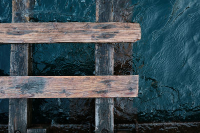 Close-up of wooden planks over lake