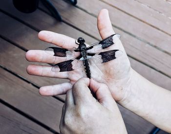 Close-up of man holding hand