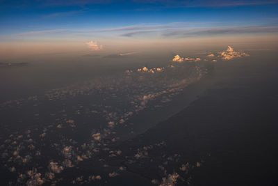 High angle view of cityscape during sunset