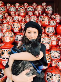 Portrait of woman with dog