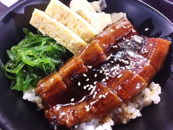 High angle view of food in plate