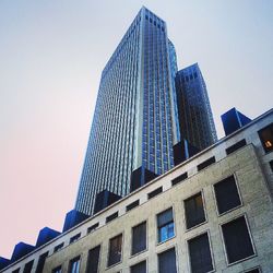 Low angle view of buildings against clear sky