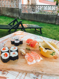 Close-up of sushi on table