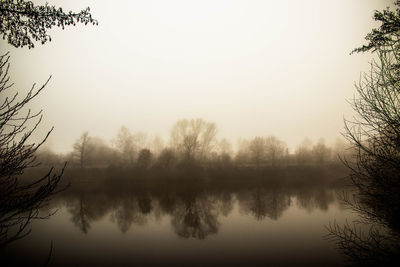 Reflection of trees in lake against sky