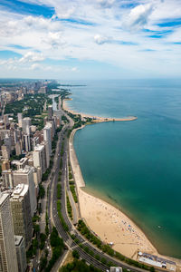 High angle view of city at seaside