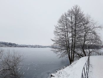 Scenic view of frozen lake against clear sky