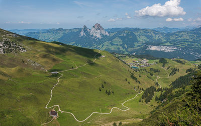 Scenic view of landscape and mountains against sky