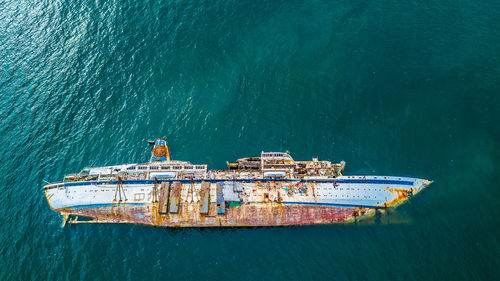 High angle view of ship on sea