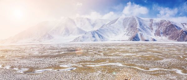 Scenic view of snowcapped mountains against sky