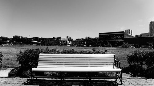 View of buildings against clear sky