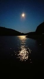 Scenic view of lake against clear sky at night