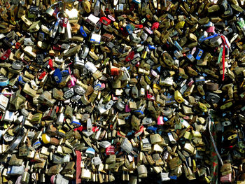 Full frame shot of padlocks on metal