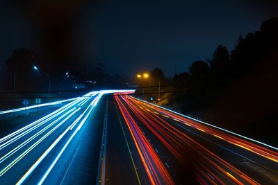 Light trails on road at night