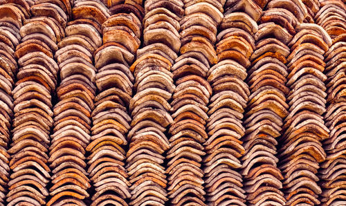 Old clay ceramic roofing tile stacked