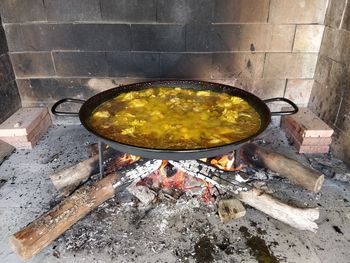 High angle view of food on barbecue grill