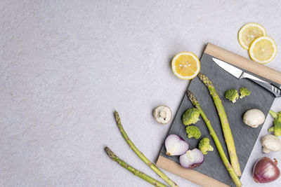 High angle view of fruits on table