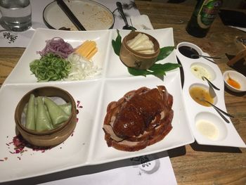 High angle view of food on table