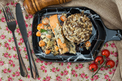 High angle view of food on table