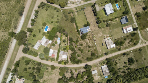 High angle view of road amidst buildings in city