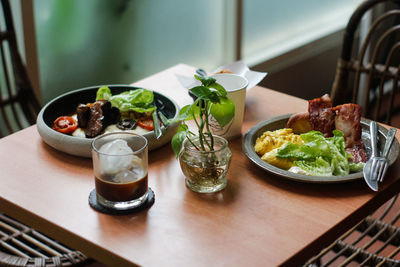 High angle view of food on table