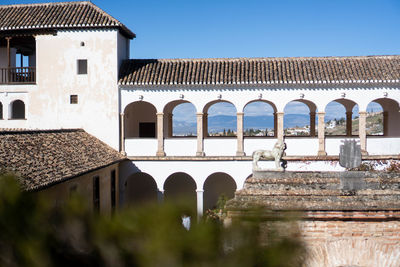 Low angle view of old building against clear sky