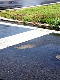 High angle view of road marking on street