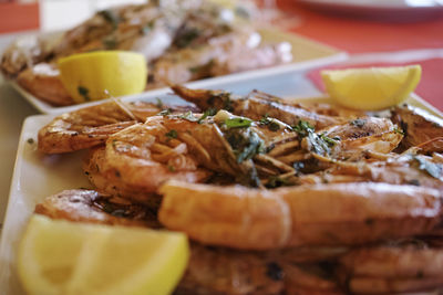 Close-up of served in plate on table