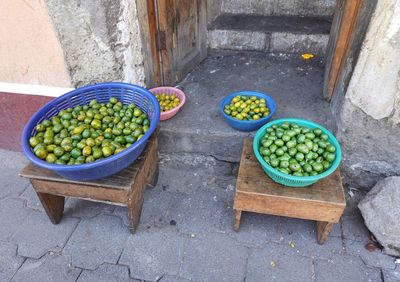 High angle view of fruits for sale in market