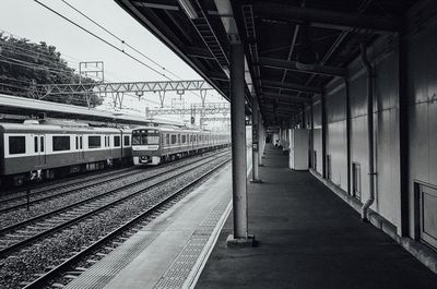 Train on railroad station platform against sky