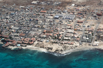 Aerial view of city on coast