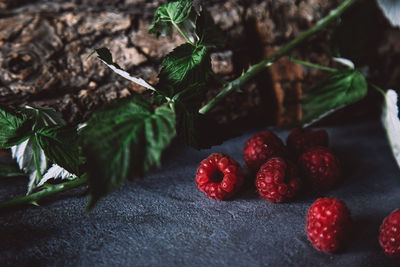 Close-up of strawberries on table