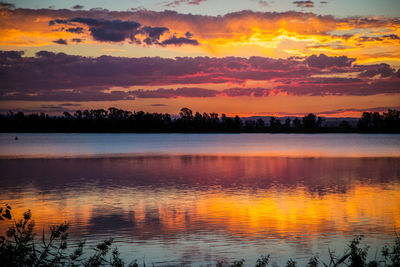 Scenic view of sunset over lake